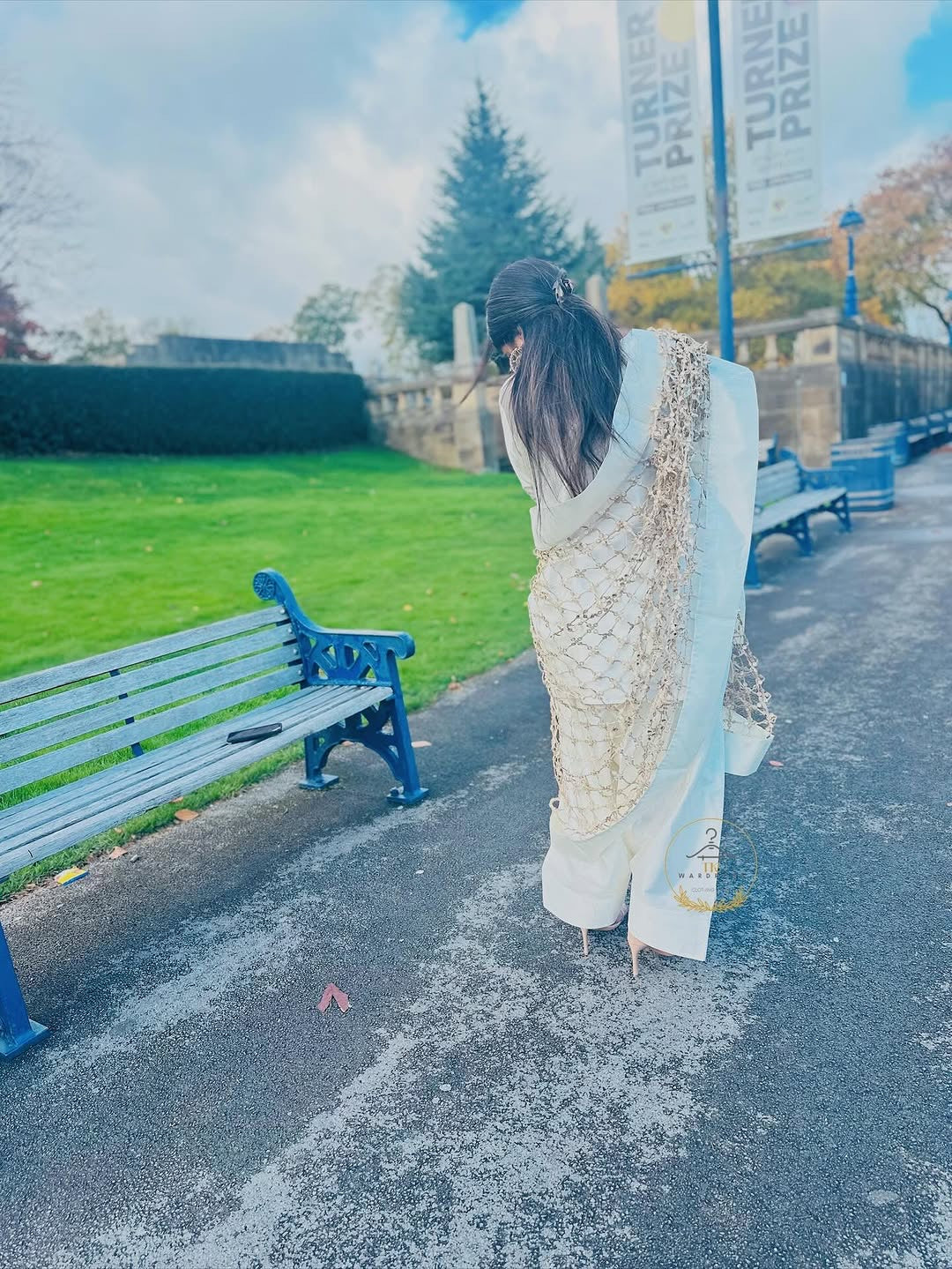 Sheesh dupatta with Rao silk farshi shalwar suit in cream color