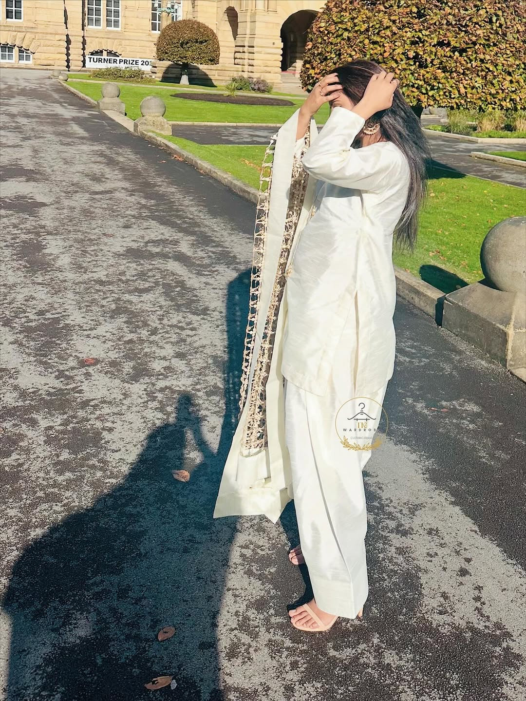 Sheesh dupatta with Rao silk farshi shalwar suit in cream color