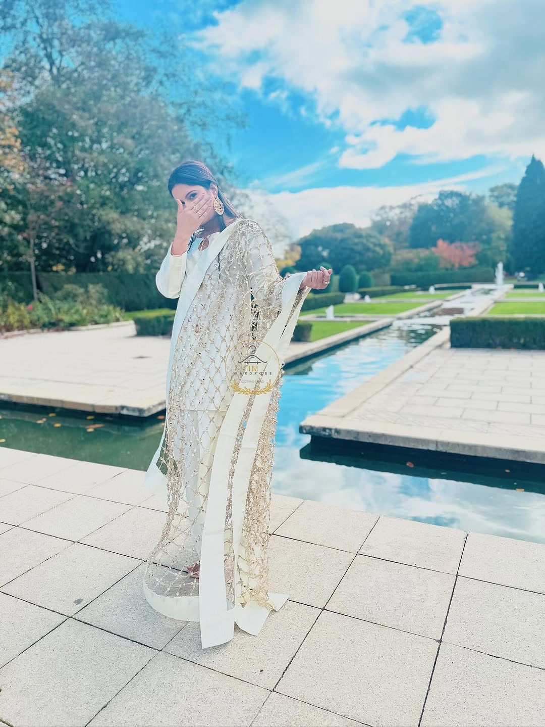 Sheesh dupatta with Rao silk farshi shalwar suit in cream color